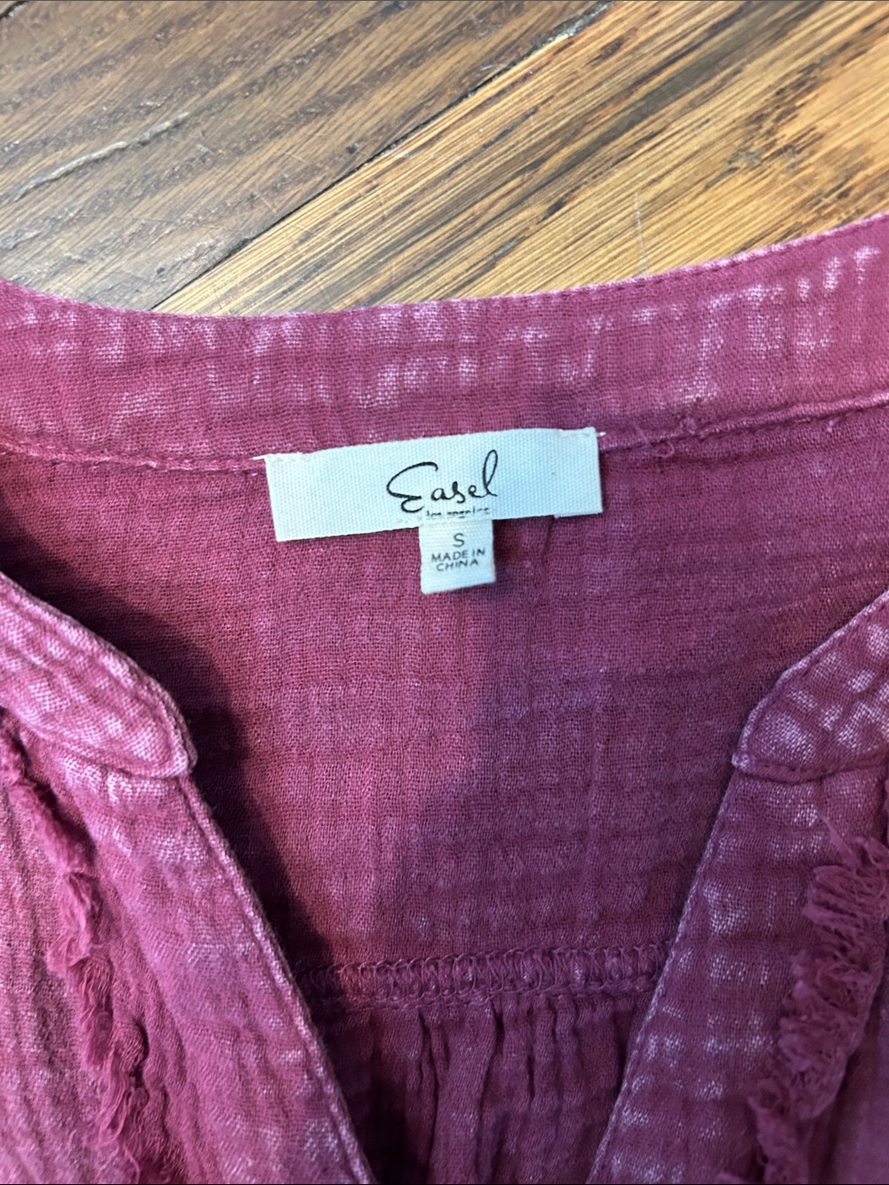 easel Washed Button-Front Top - Raspberry - Picture 2 of 9